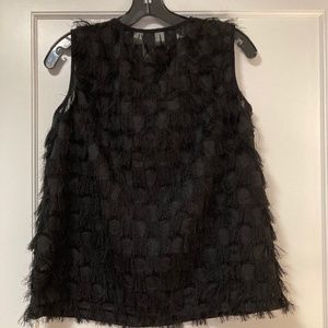 Sleeveless Black All Over Fringe Top